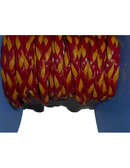 CORDON TRESSÉ ROUGE ET JAUNE. CORDON EN CUIR
