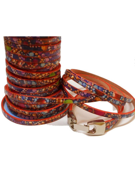 TIRA DE COURO DE VACA. PULSEIRA DE COURO ESTAMPADA LARANJA MULTICOLOR